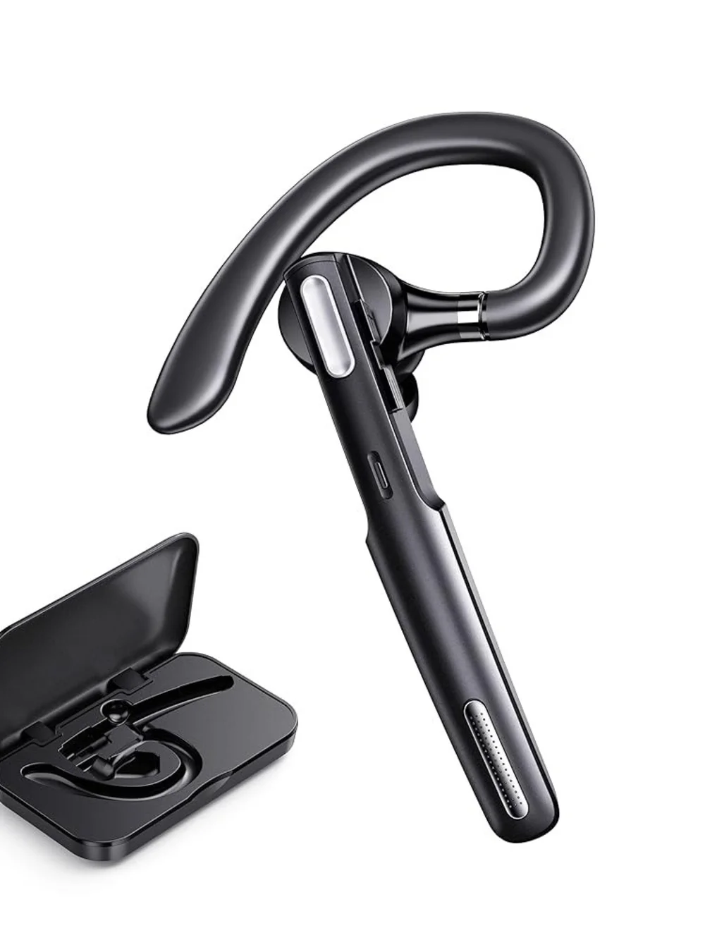 Bluetooth Ear-Hook Headset with Charging Case - Black